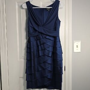 Adrianna Papell Blue Asymmetrical Ruffle Mini Dress